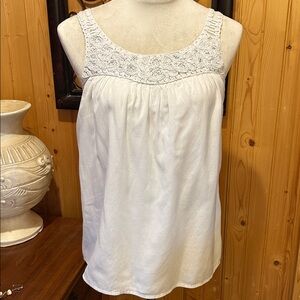 LOFT White Embroidered Tank Top